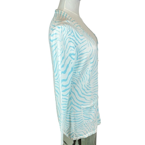 J. McLaughlin Zebra Print Cardigan Light‎ Blue Modal/Cotton Blend Button Up M - Picture 5 of 11